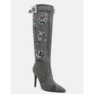 NEW! Women's London Rag Cornik Multi-Color Stone Black Denim Boots, Size 6.5